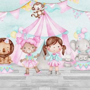 TECIDO SUBLIMA&Ccedil;&Atilde;O - PAINEL RETANGULAR - CIRCO ROSA